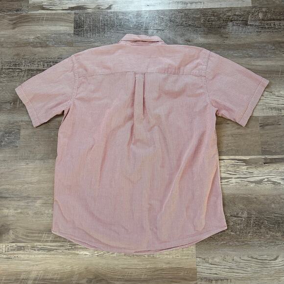 Vintage L.L. Bean Red White Striped Cotton Button Down Shirt XL Short Sleeve - Picture 3 of 5